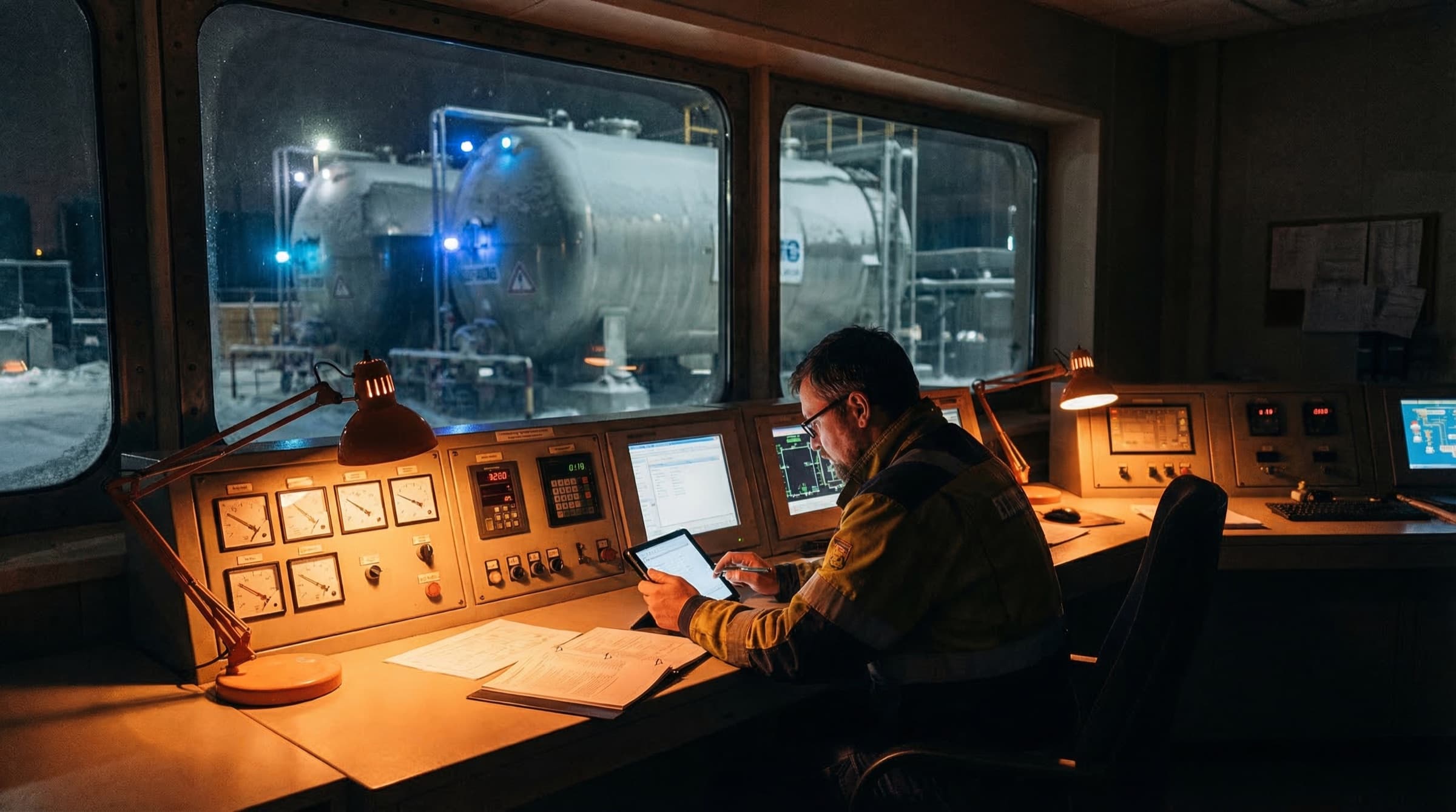 Engineer reviewing cryogenic facility assessment