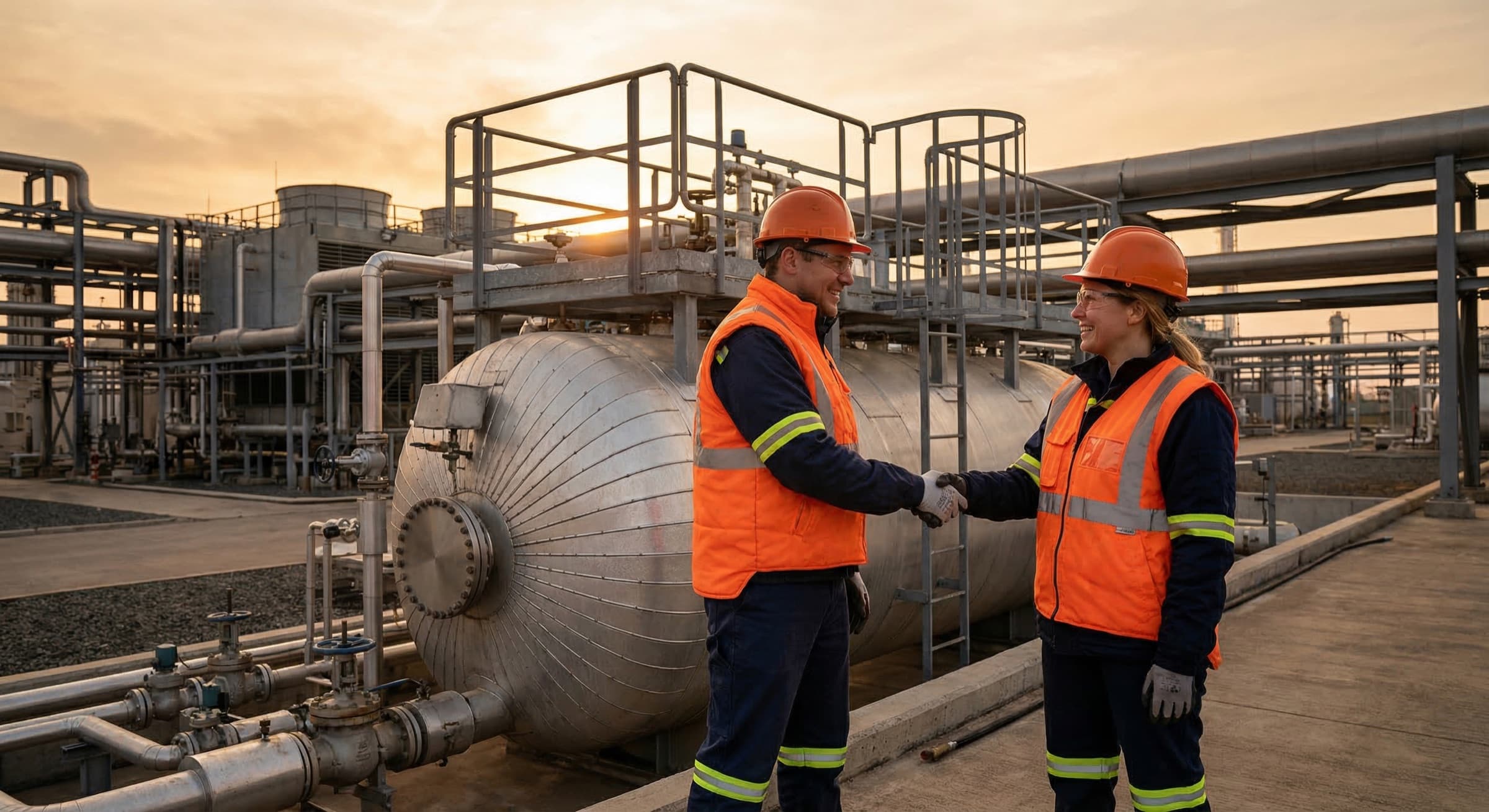 Industrial team completing cryogenic tank removal project